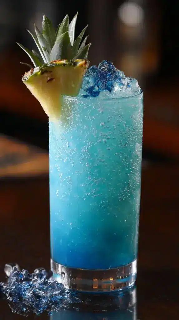 Jack Frost Mocktail with vibrant colors and festive garnishes