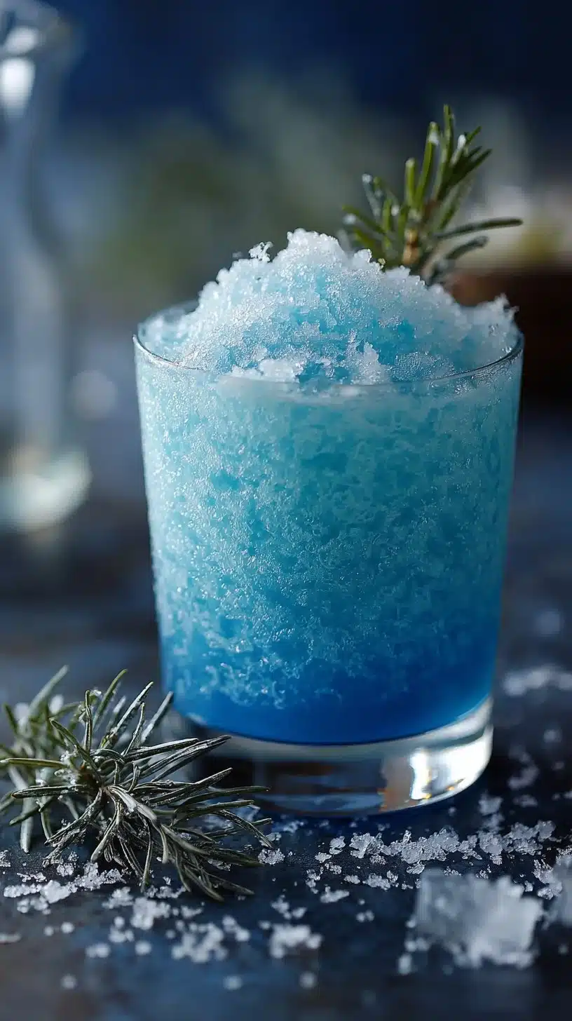 Jack Frost mocktail served in a festive glass with ice and garnishes