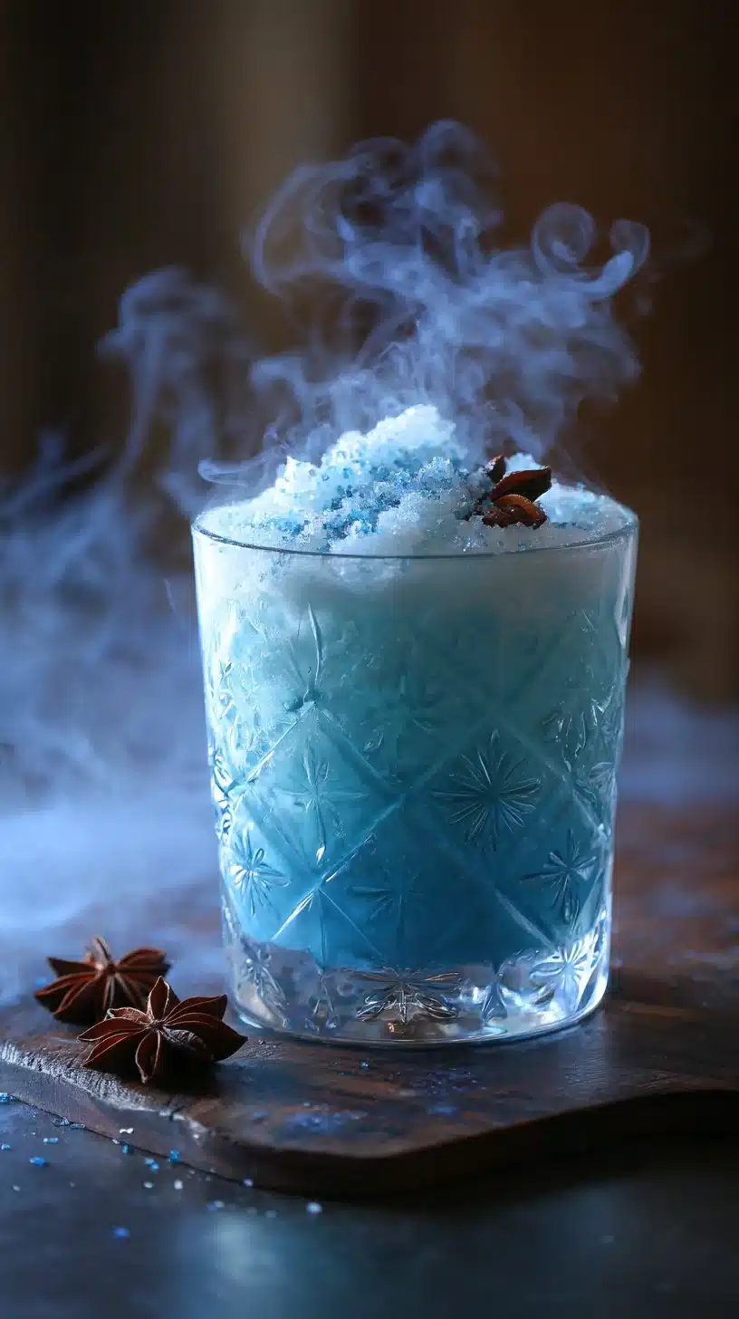 Jack Frost winter cocktail garnished with mint and berries