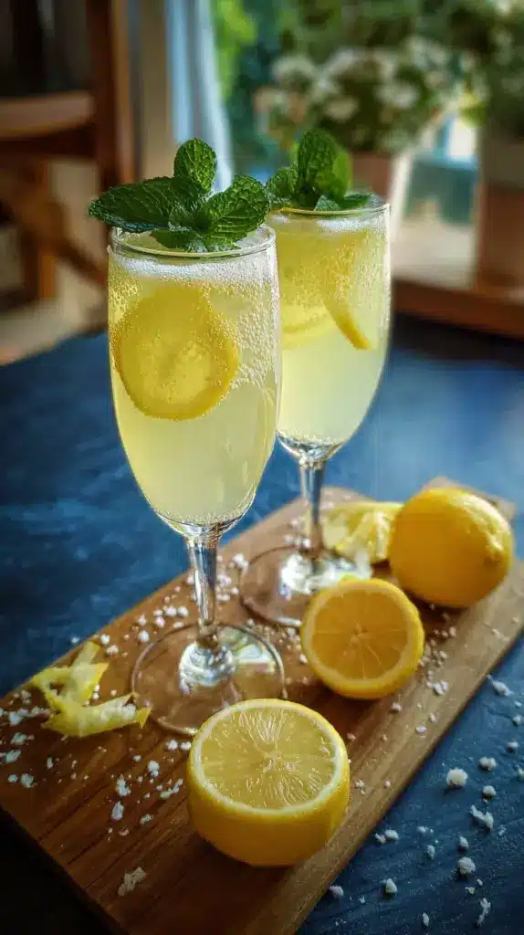 Chilled Limoncello Mocktail garnished with a lemon slice and mint leaves