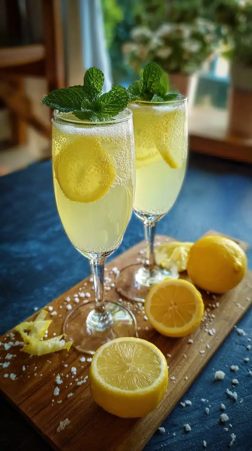 Chilled Limoncello Mocktail garnished with a lemon slice and mint leaves