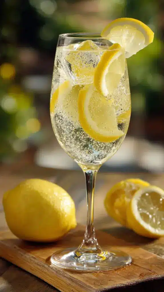 Refreshing Limoncello Spritz cocktail with lemon and bubbles