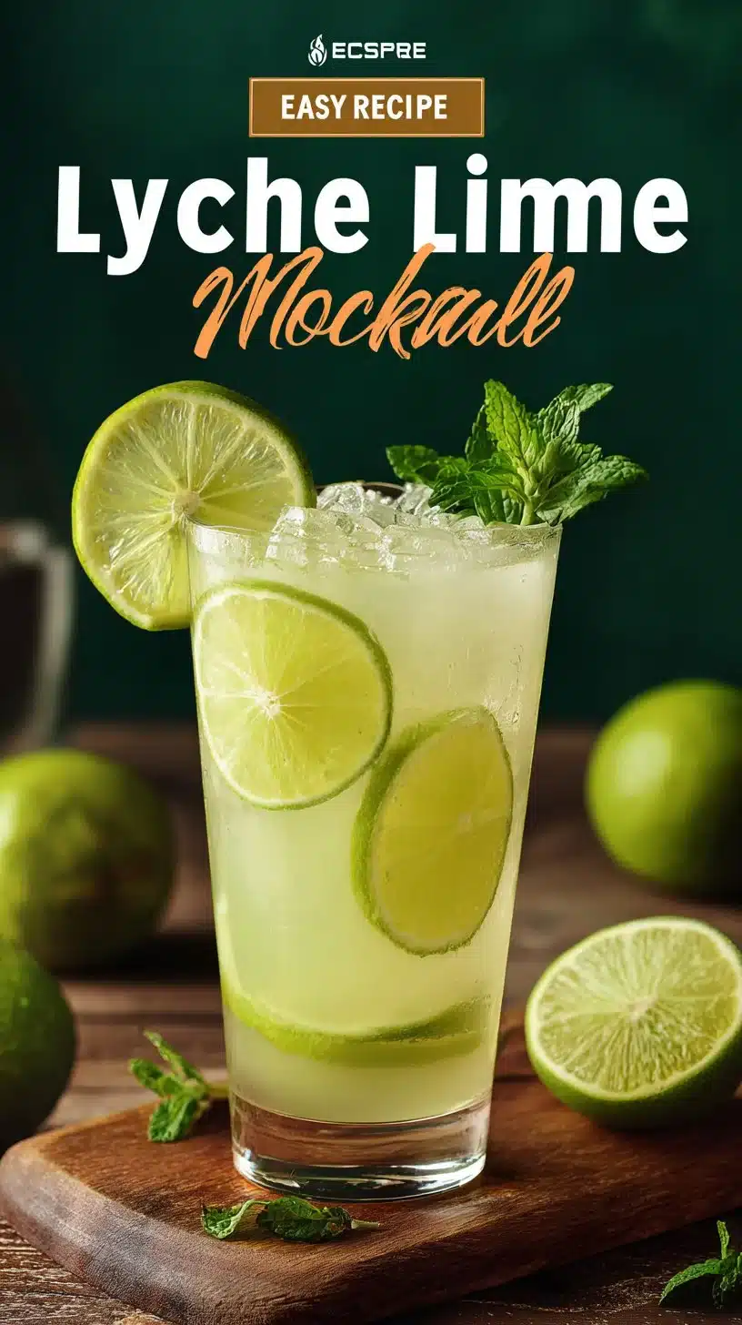 Refreshing Lychee Lime Mocktail garnished with lime slices and mint leaves.