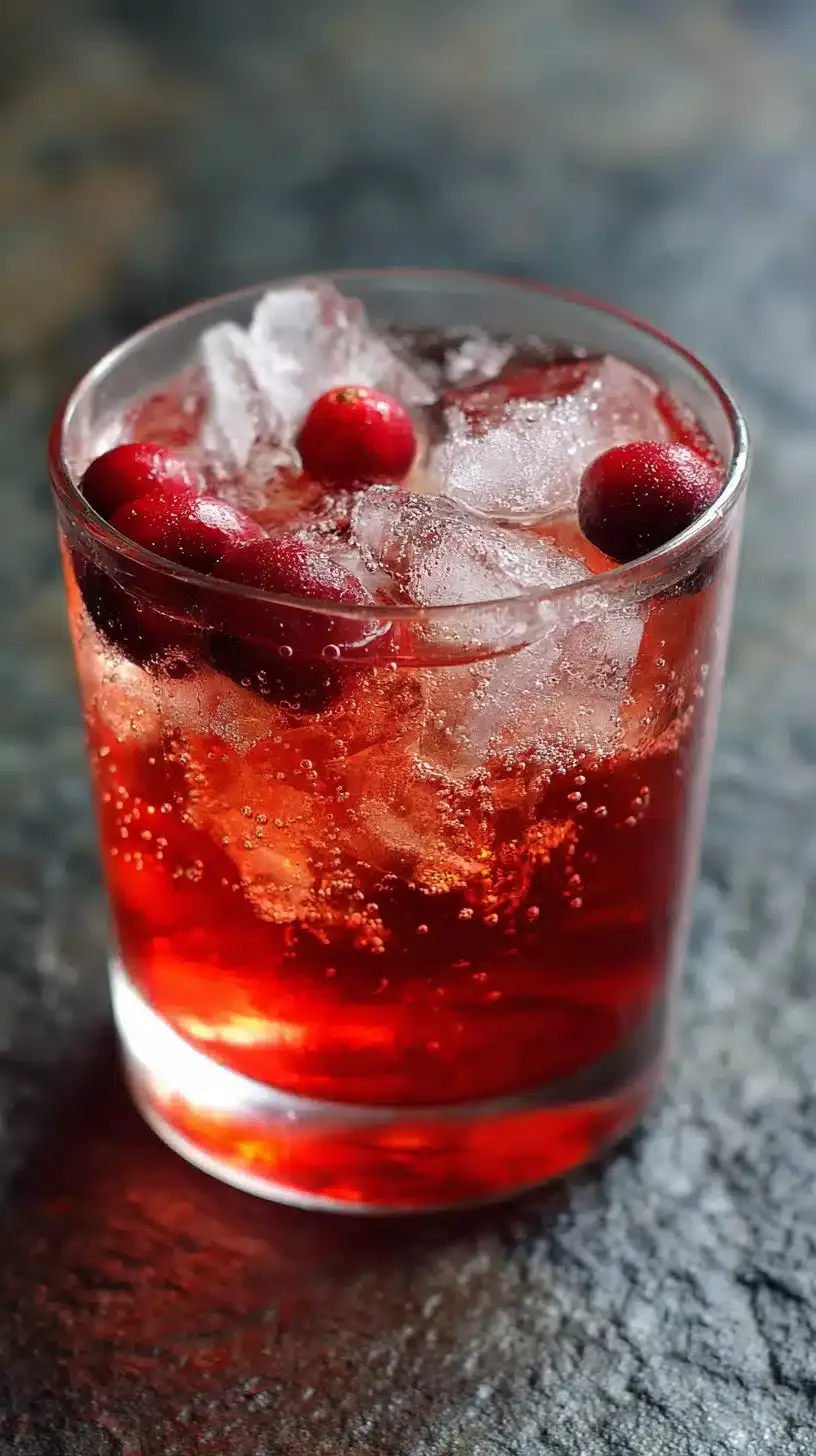 Chilled Maple Cranberry Cooler in a glass with fresh cranberries and mint leaves