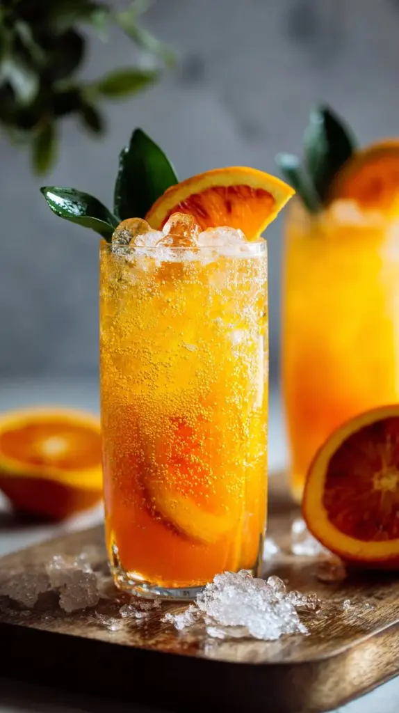 Refreshing Maple Orange Spritz mocktail with citrus and maple flavors.