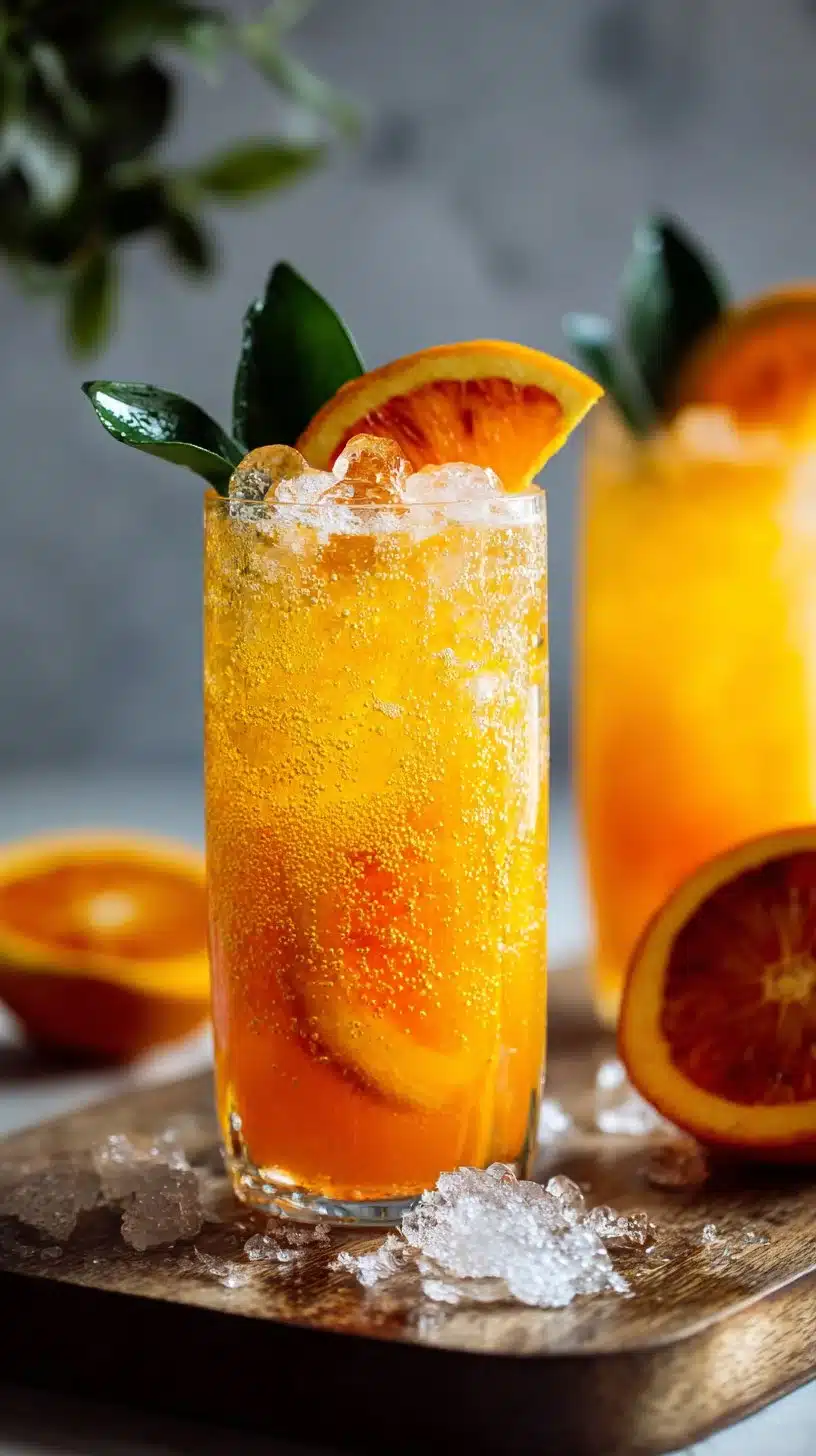 Refreshing Maple Orange Spritz mocktail with citrus and maple flavors.