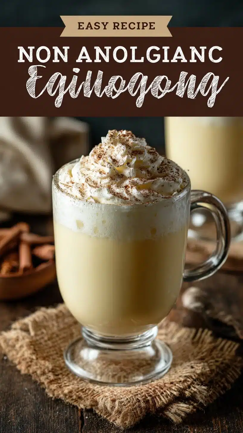 A glass of creamy Non-Alcoholic Eggnog topped with nutmeg and cinnamon