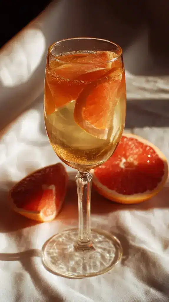 Non-Alcoholic Grapefruit Spritz featuring brown sugar syrup in a glass
