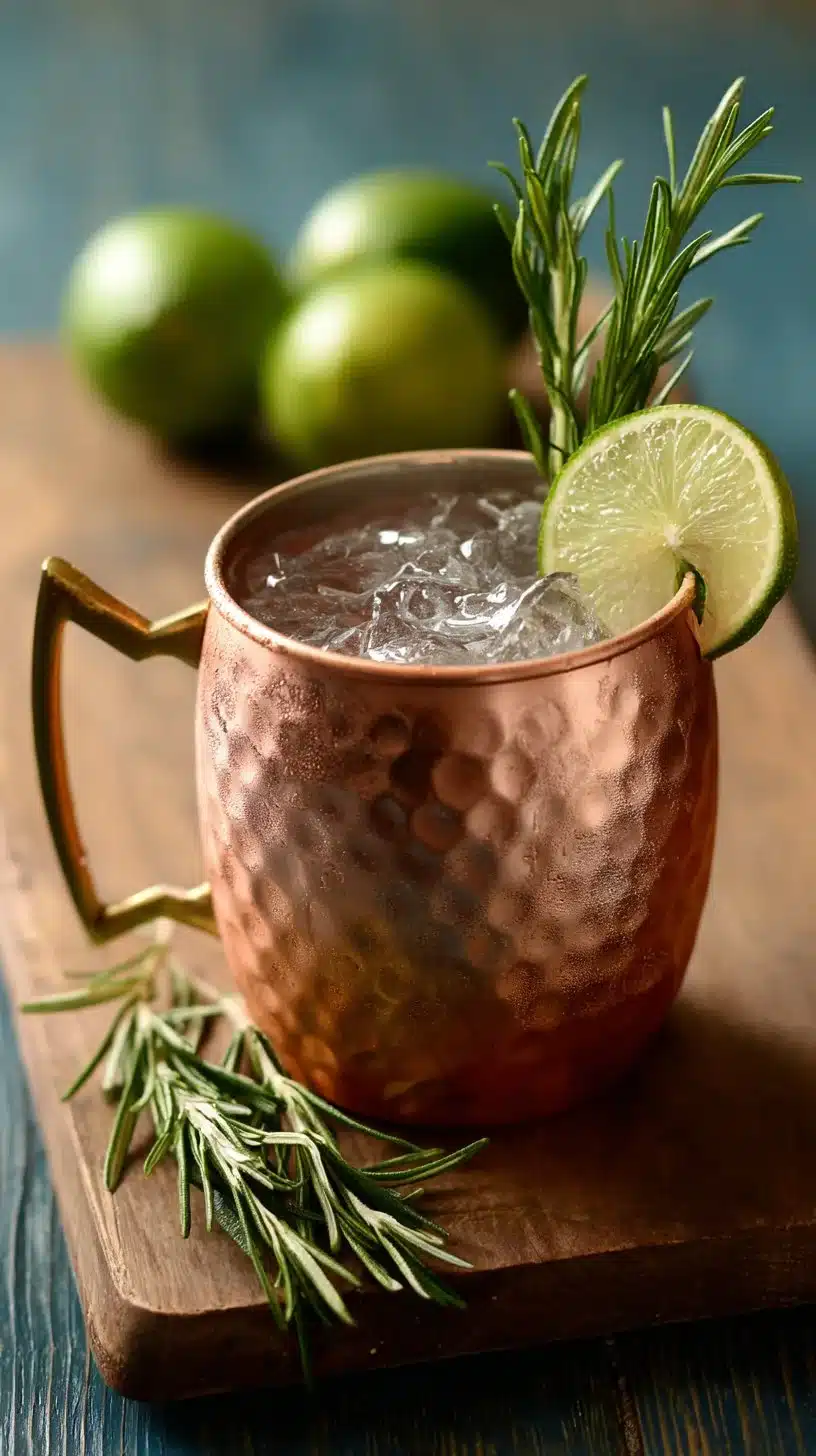 Chilled Non-Alcoholic Moscow Mule served in a copper mug with lime garnish.