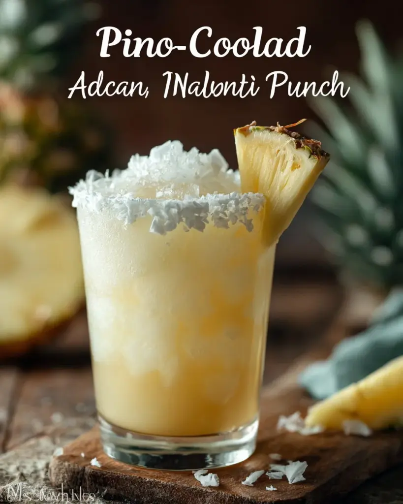 Delicious Non Alcoholic Piña Colada Punch served in a tropical setting