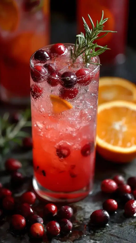 Refreshing Orange Cranberry Mocktail with fresh fruits and garnishes