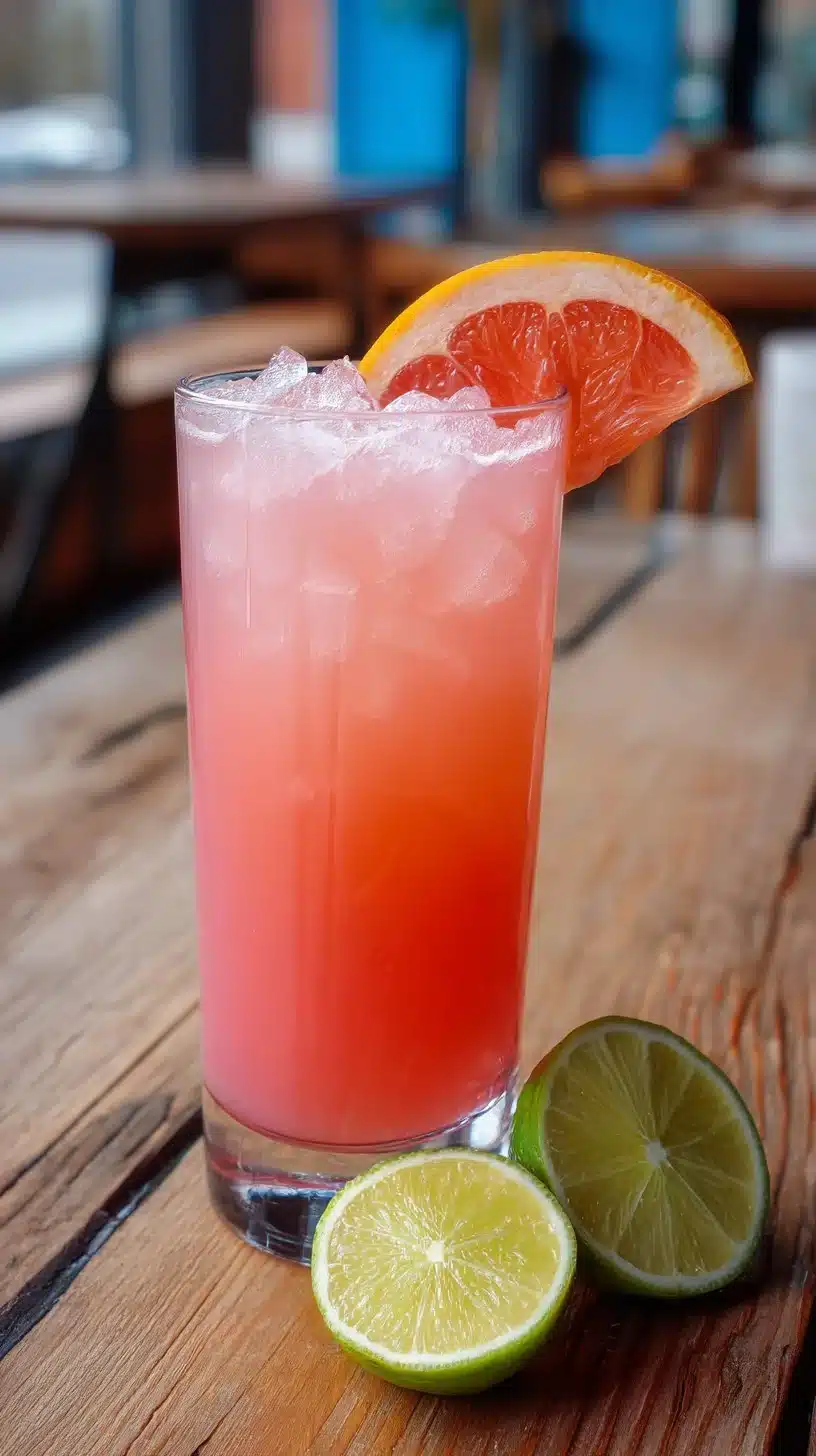 Refreshing Paloma Mocktail garnished with lime and grapefruit slices
