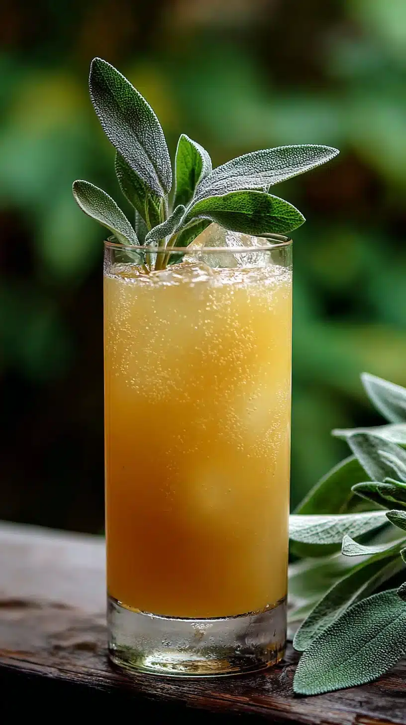 Refreshing Pear and Sage Mocktail with herbs and fruit garnishing