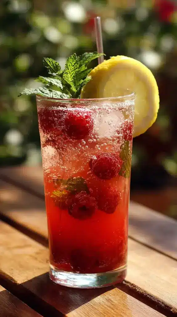 Refreshing Raspberry Arnold Palmer mocktail served in a stylish glass.