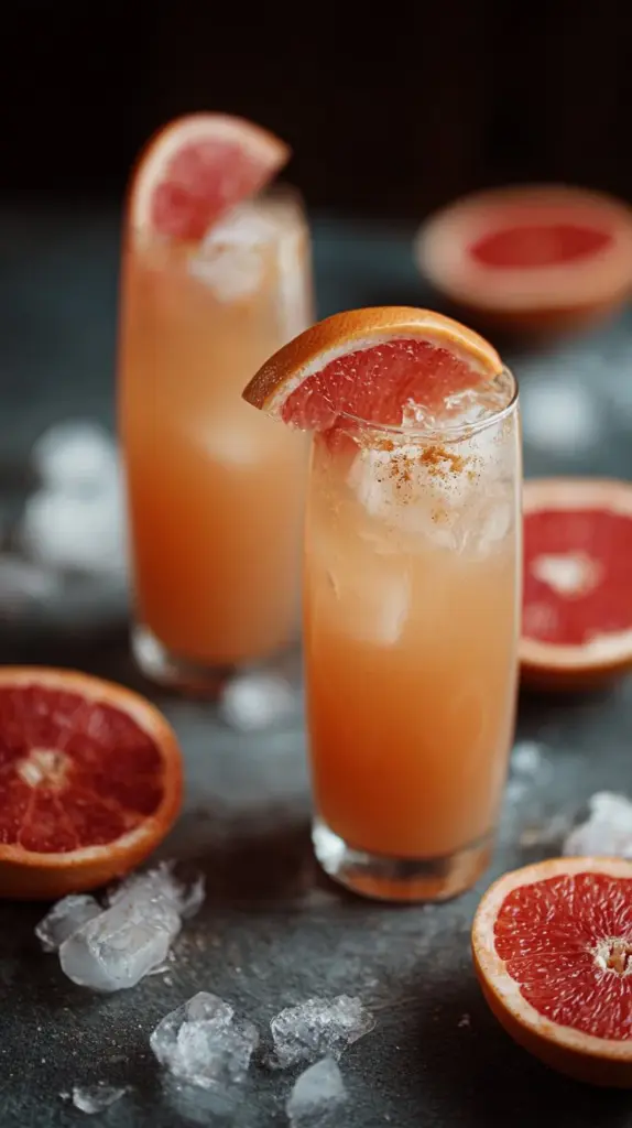 Refreshing Brown Sugar Grapefruit Spritz in a glass with ice and garnish
