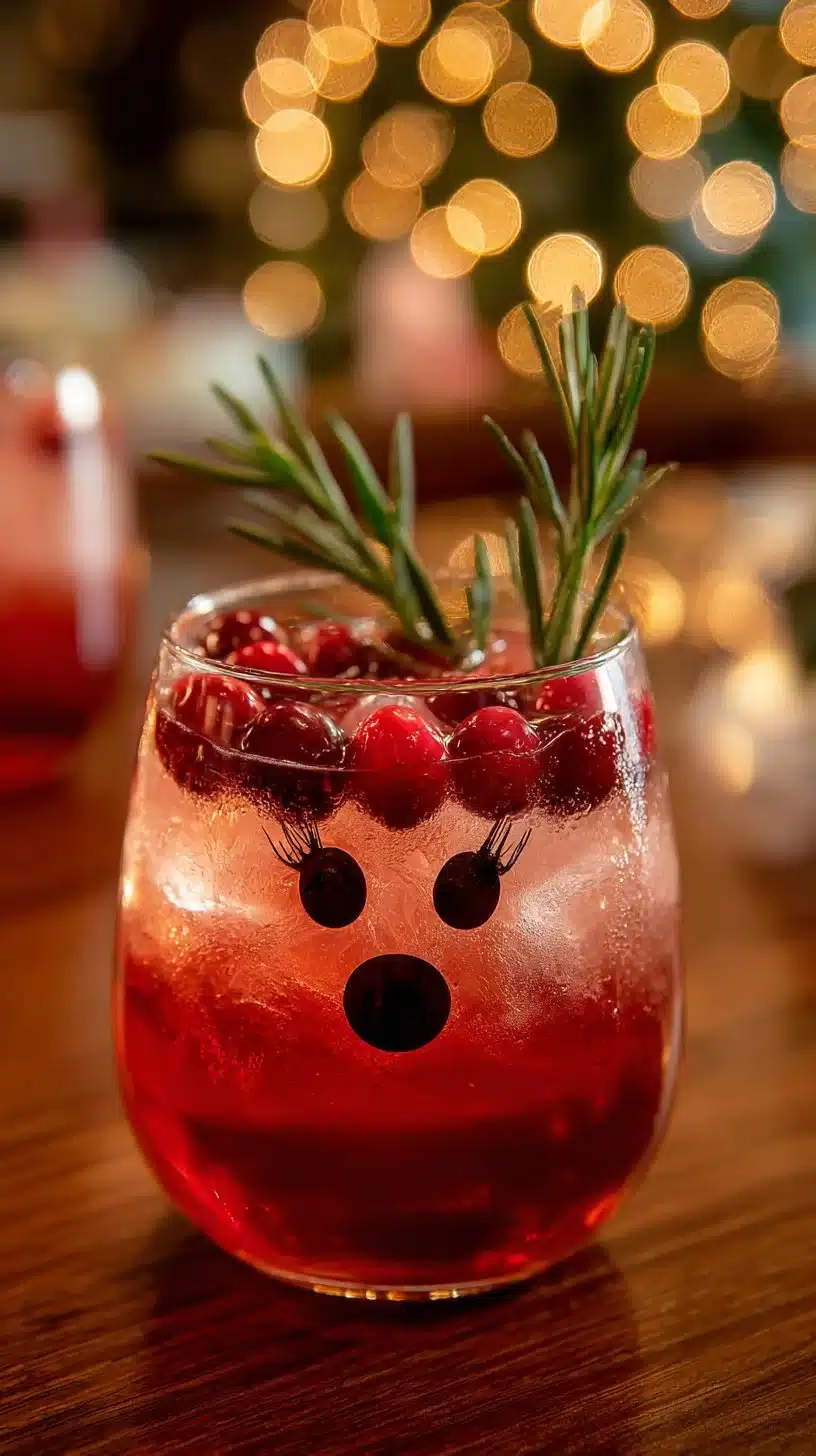 Rudolph the Reindeer Spritzer cocktail with festive garnishes