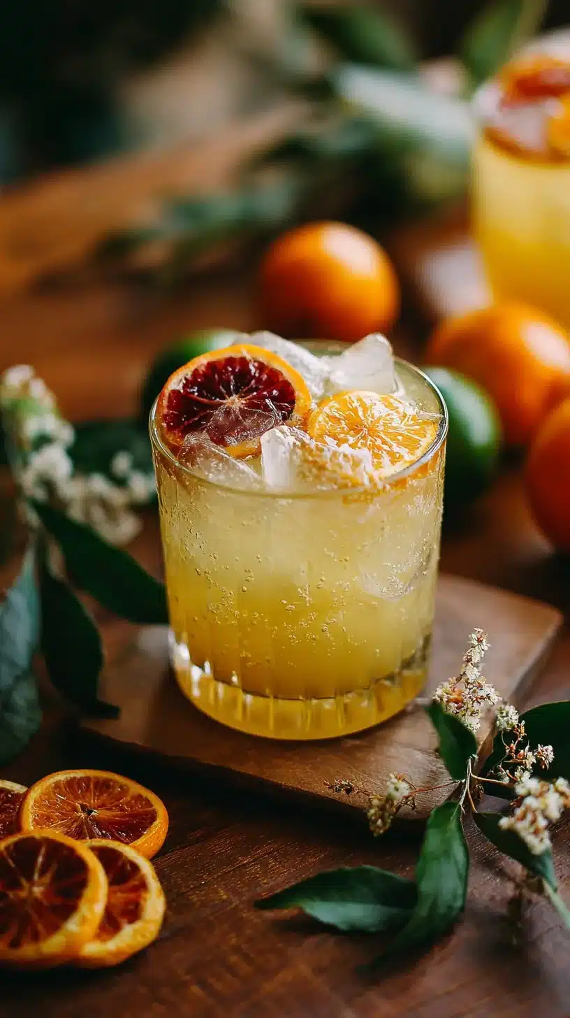 Salted Maple Citrus Mocktail in a glass garnished with citrus slices