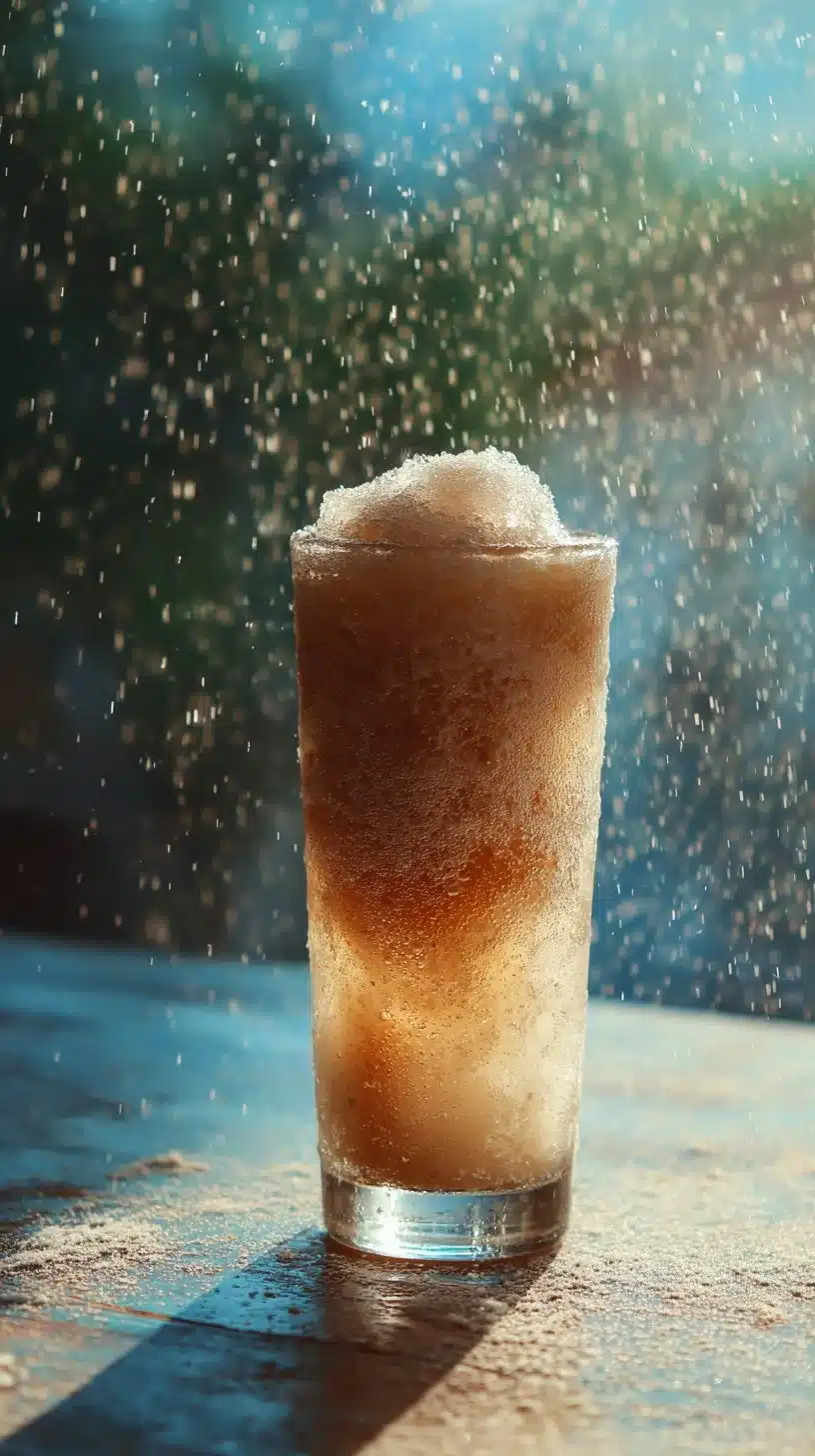 Sparkling Apple Cider Float topped with ice cream in a glass