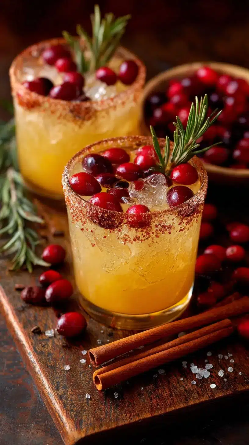 Festive Spiced Christmas Margarita garnished with spices and festive decor.