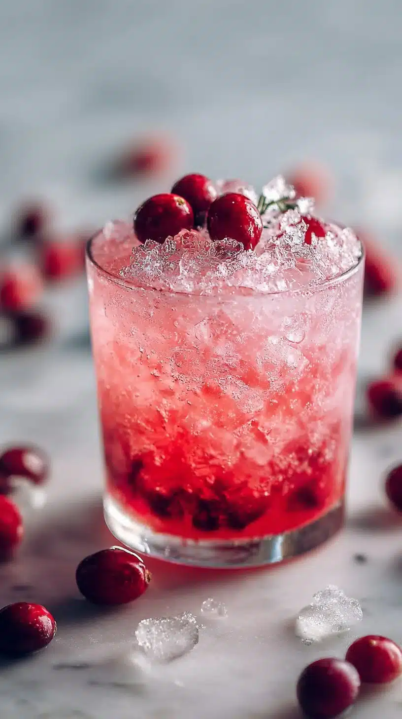 Refreshing Vanilla Cranberry Crush mocktail with a vibrant red color and frothy top