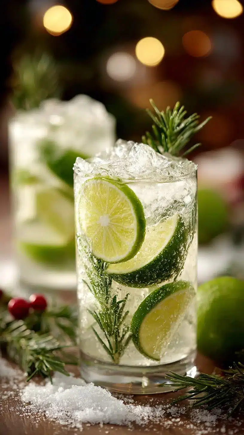 Refreshing White Christmas Mojitos cocktail served with festive garnishes