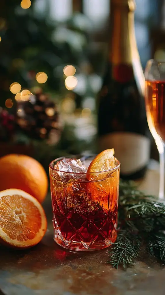 Winter Aperol Spritz Cocktail with festive garnishes
