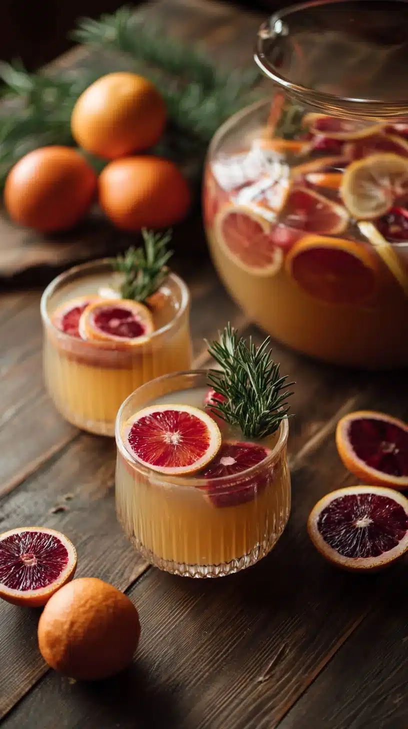 Refreshing Winter Citrus Punch mocktail in a glass with festive garnishes