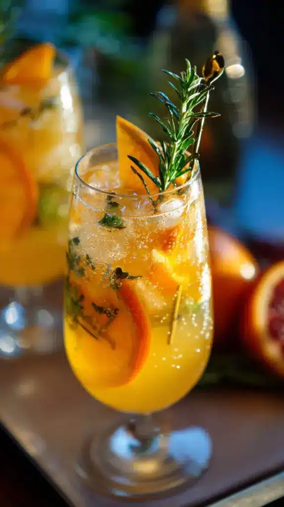 Winter Citrus Spritz Mocktail garnished with fresh citrus slices