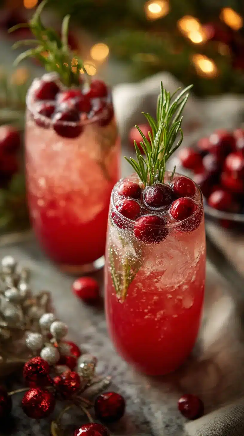A selection of colorful winter mocktails in festive glassware with seasonal decorations.