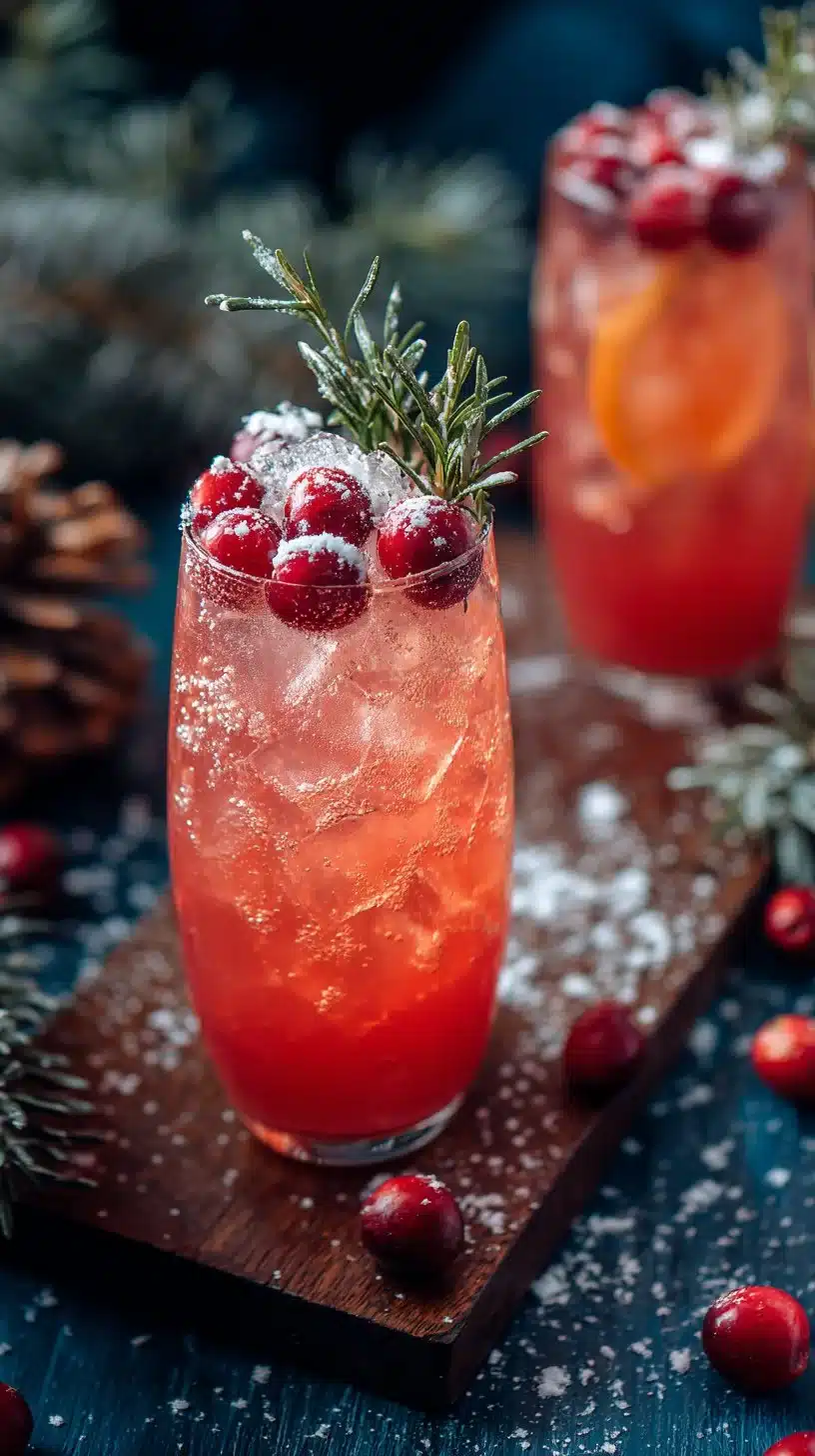 A selection of vibrant winter mocktails served in festive glasses.