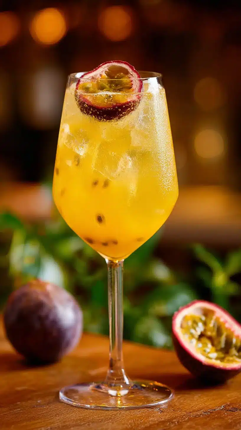 Festive Winter Spritz cocktail with Passion Fruit Syrup served in a glass