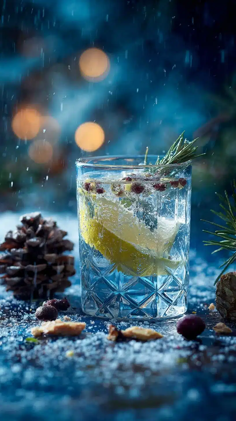 Winter Wonderland Gin and Tonic garnished with seasonal herbs